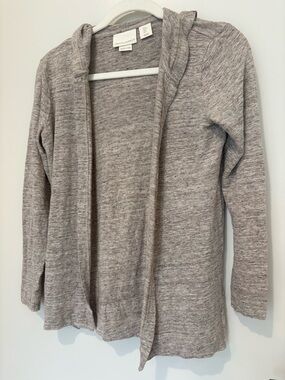 Cynthia Rowley 100% Linen Taupe Brown Tan Open Cardigan Hood Neutral Capsule SM
